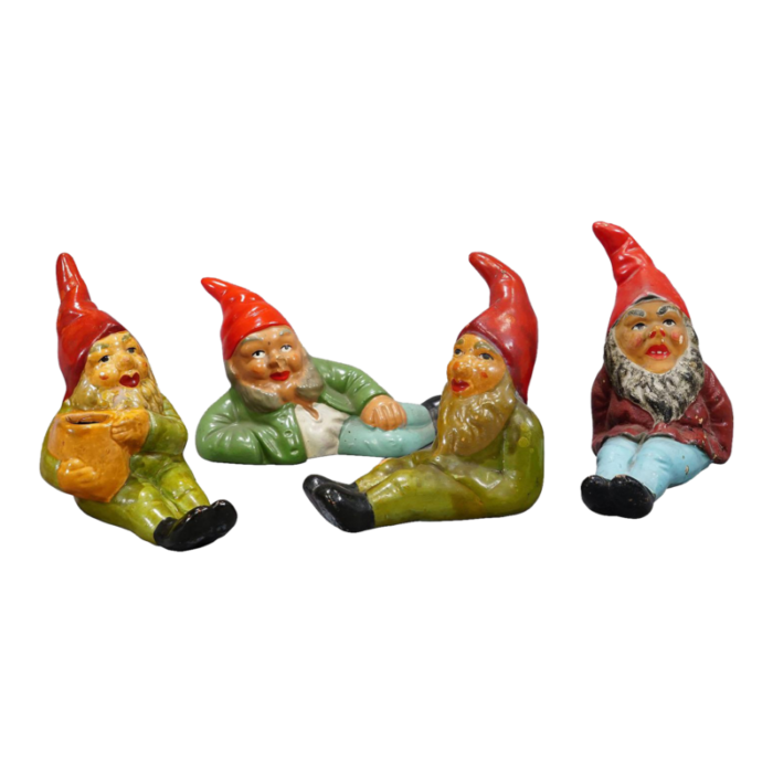 lot of four tiny terracotta garden gnomes germany ca 1950s 3391