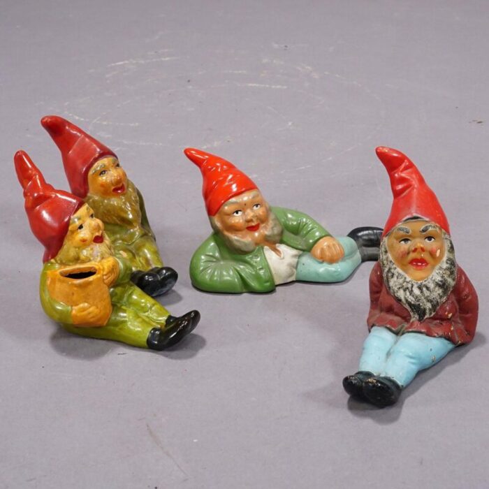 lot of four tiny terracotta garden gnomes germany ca 1950s 4216