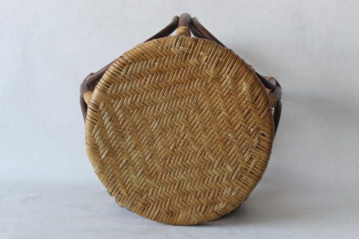 mcguire style rattan taboret drum stool of bentwood cane wicker mid century vintage 7256