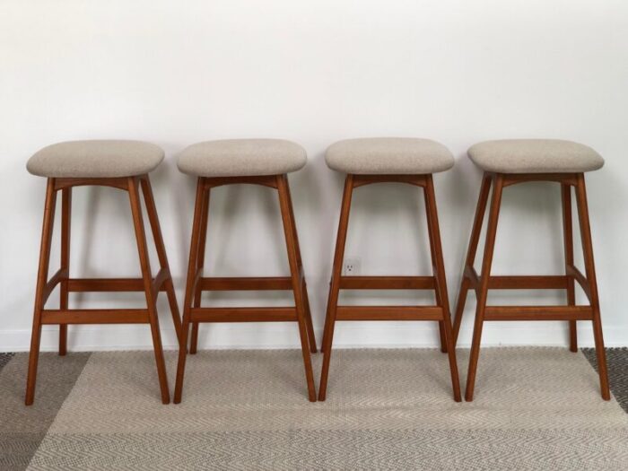 mid 20th century danish teak barstools oddense maskinsnedkeri od mobler set of 4 8547