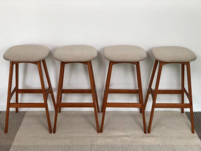 mid 20th century danish teak barstools oddense maskinsnedkeri od mobler set of 4 9869