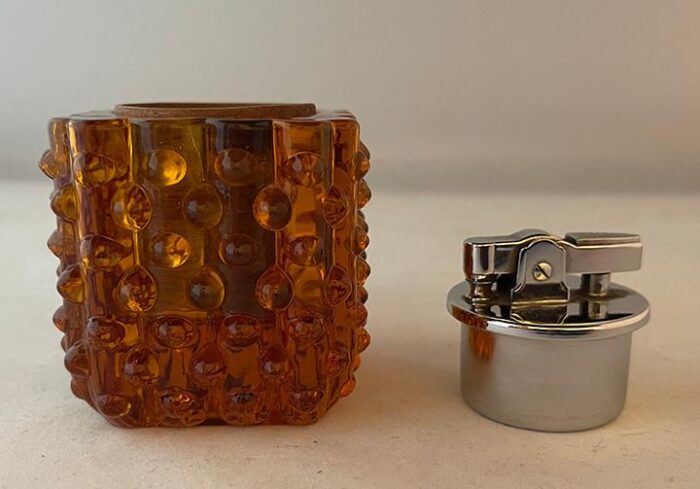 mid 20th century fenton hobnail amber glass table lighter 3708