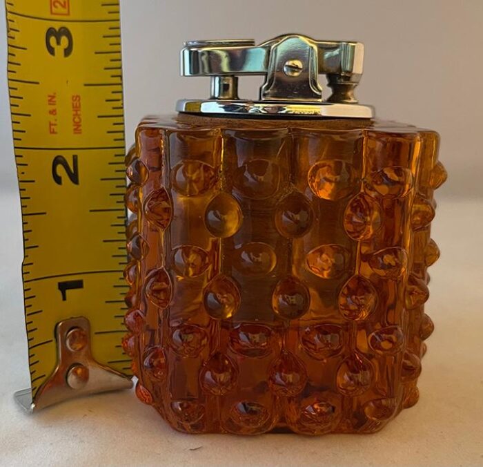 mid 20th century fenton hobnail amber glass table lighter 5441