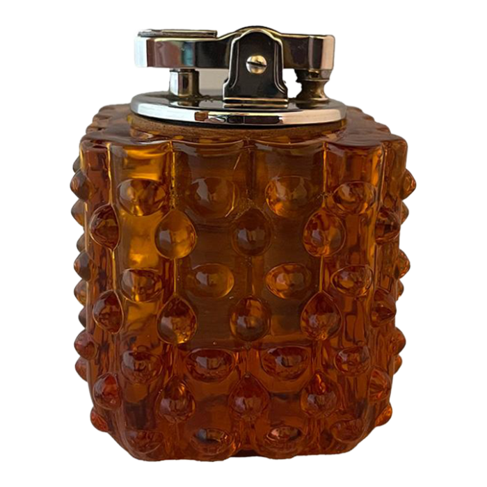 mid 20th century fenton hobnail amber glass table lighter 8713