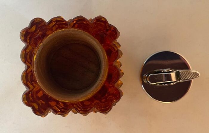 mid 20th century fenton hobnail amber glass table lighter 9484