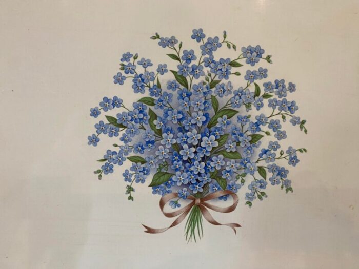 mid 20th century florentine tray with forget me nots bouquet made in italy 4087