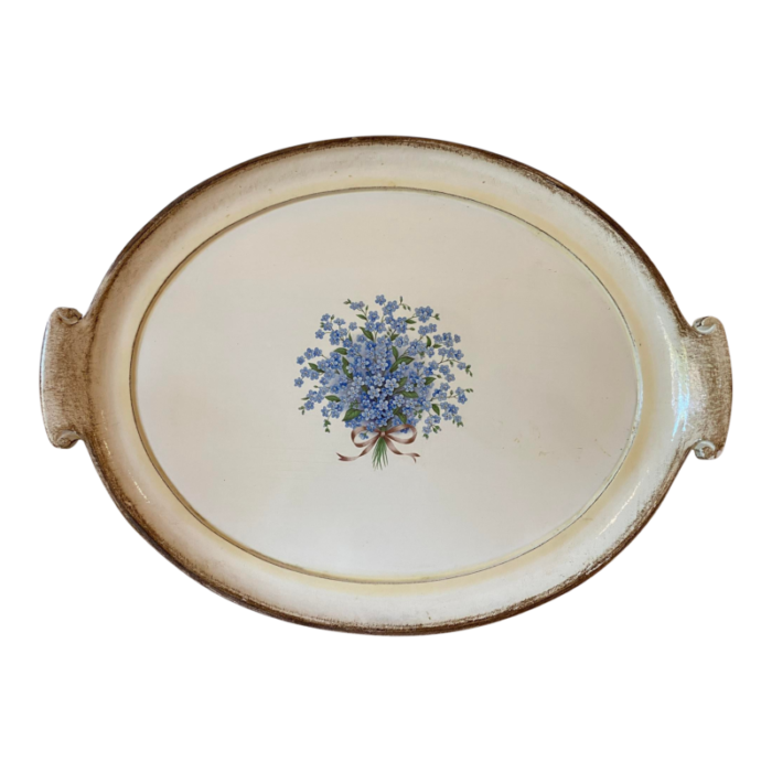 mid 20th century florentine tray with forget me nots bouquet made in italy 5147