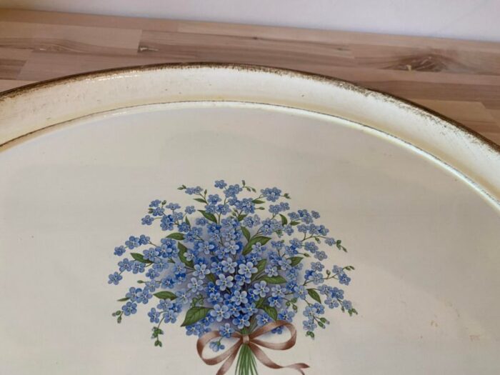 mid 20th century florentine tray with forget me nots bouquet made in italy 8076