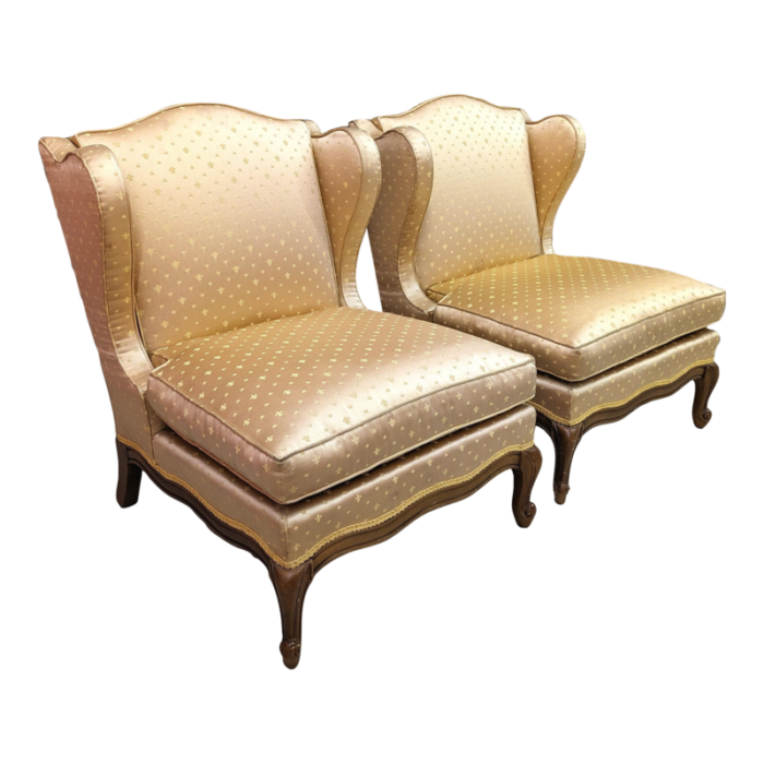 mid 20th century french provincial louis xv wingback slipper chairs a pair 5108