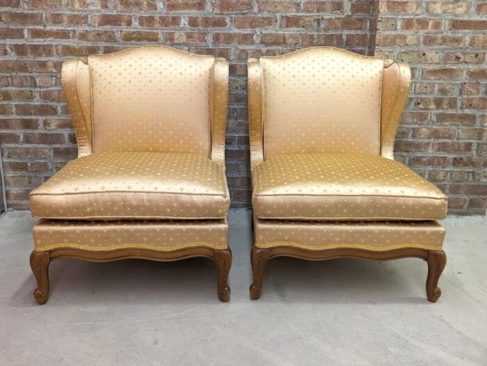 mid 20th century french provincial louis xv wingback slipper chairs a pair 6642