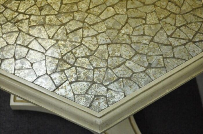 mid 20th century hollywood regency mosaic glass tile top low pedestal side tables a pair 9071