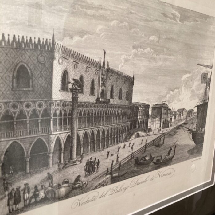 mid 20th century italian neoclassical vintage print veduta del palazzo ducale di venezia stamped framed 1519