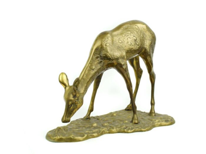 mid 20th century large gold brass deer buck figurines model a pair 0177