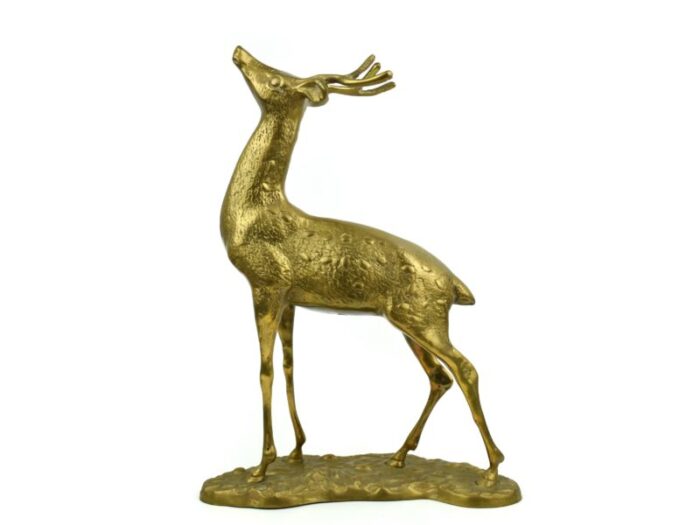 mid 20th century large gold brass deer buck figurines model a pair 1193