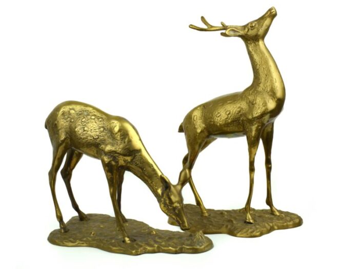 mid 20th century large gold brass deer buck figurines model a pair 1919