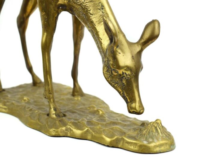 mid 20th century large gold brass deer buck figurines model a pair 3599