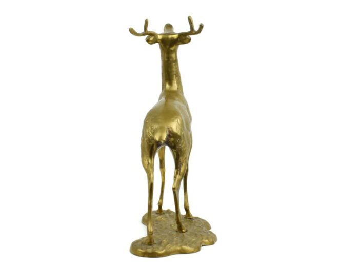 mid 20th century large gold brass deer buck figurines model a pair 4332