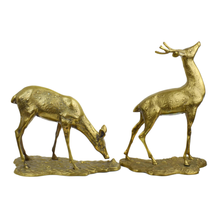 mid 20th century large gold brass deer buck figurines model a pair 4804