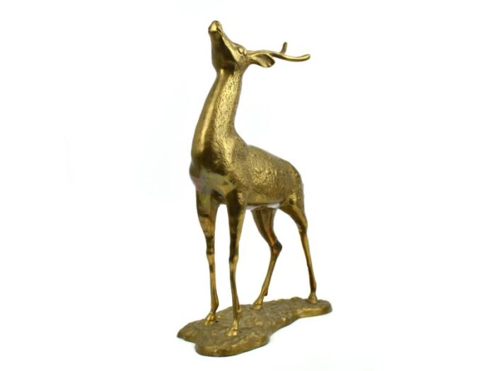 mid 20th century large gold brass deer buck figurines model a pair 9499