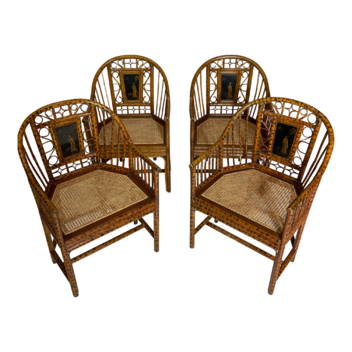 mid 20th century maitland smith bamboo painted faux tortoise shell chinoiserie chairs set of 4 5336