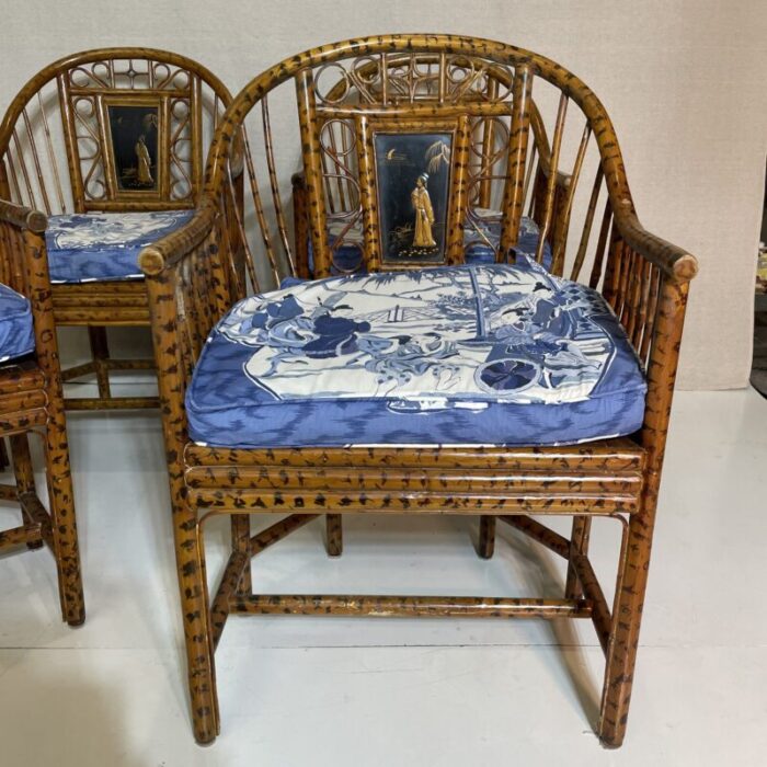 mid 20th century maitland smith bamboo painted faux tortoise shell chinoiserie chairs set of 4 7372