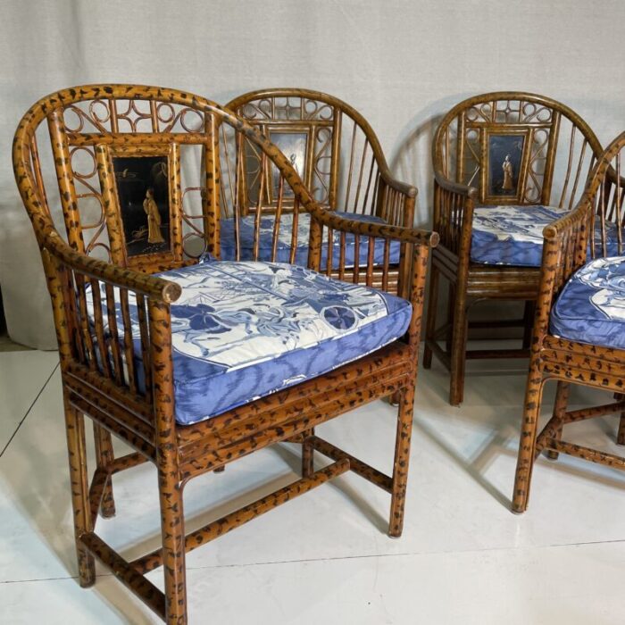 mid 20th century maitland smith bamboo painted faux tortoise shell chinoiserie chairs set of 4 8948