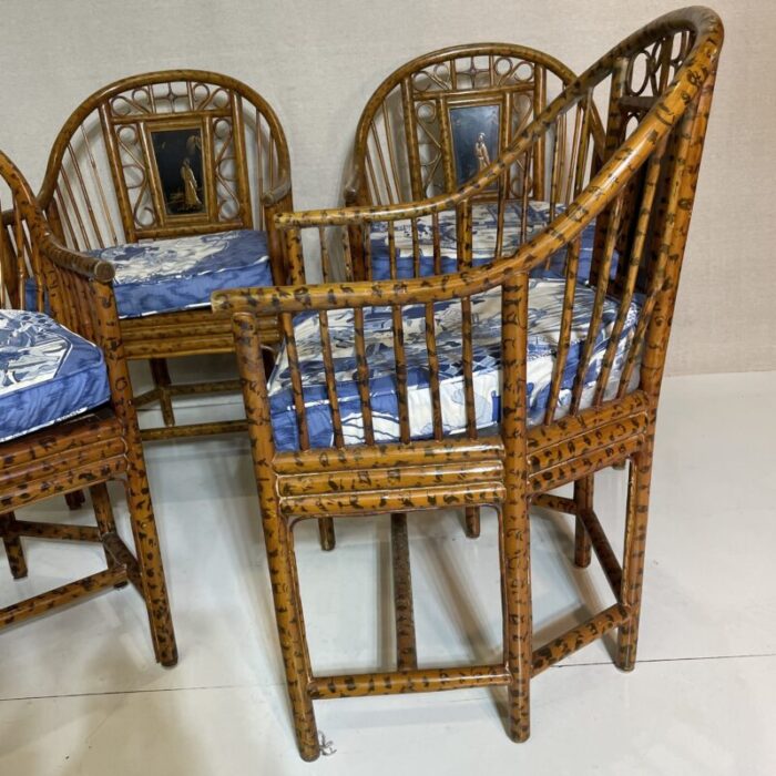 mid 20th century maitland smith bamboo painted faux tortoise shell chinoiserie chairs set of 4 9684