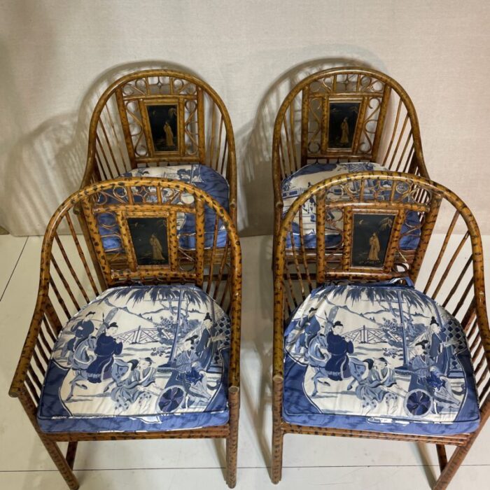 mid 20th century maitland smith bamboo painted faux tortoise shell chinoiserie chairs set of 4 9959