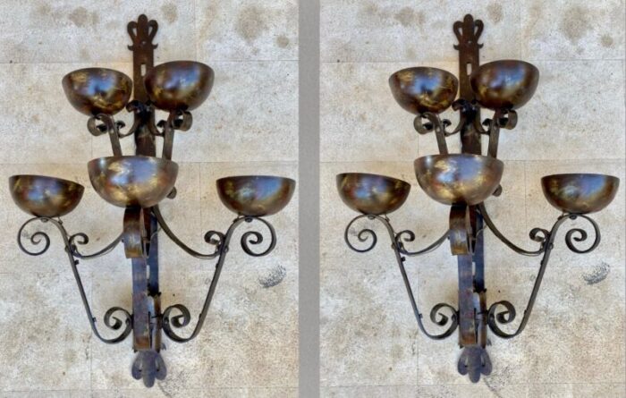 mid 20th century spanish iron sconces set of 2 1