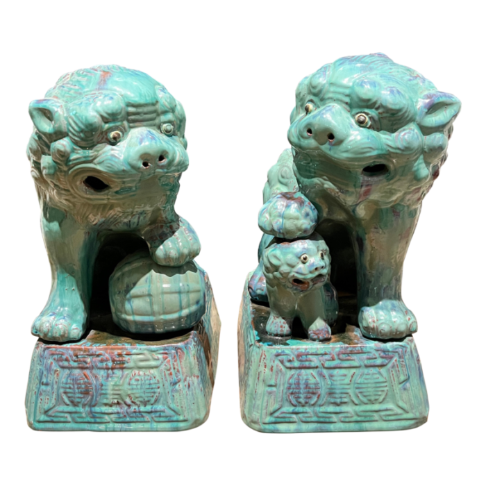 mid 20th century tony duquette ceramic mid century foo dog statues set of 2 2617