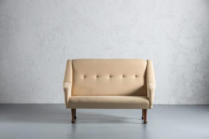 mid century 2 seater sofa in cream fabric italy 1970s 1486