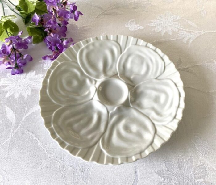 mid century 6 well blanc porcelain oyster dish 0268