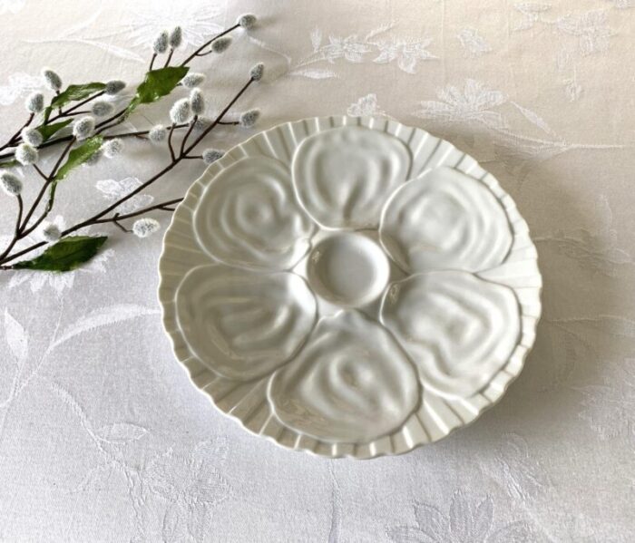 mid century 6 well blanc porcelain oyster dish 3350