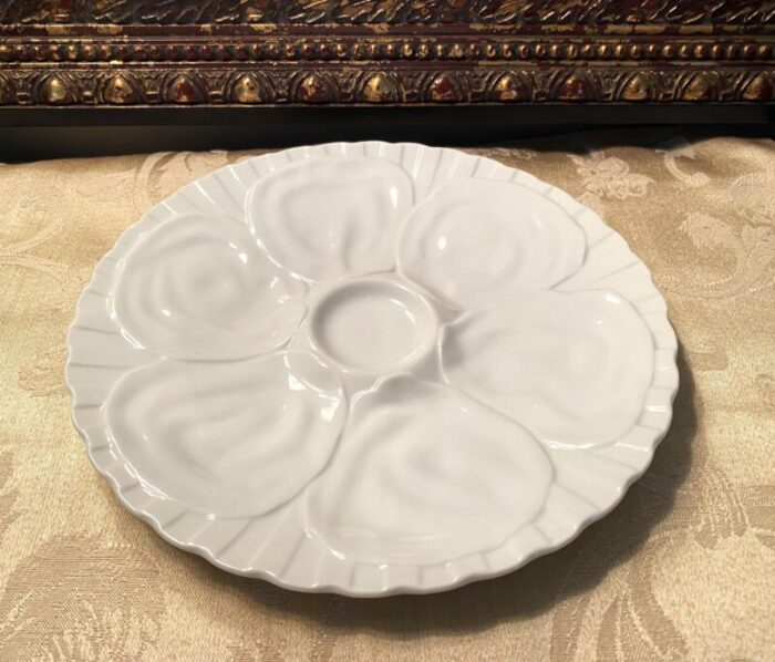 mid century 6 well blanc porcelain oyster dish 6098