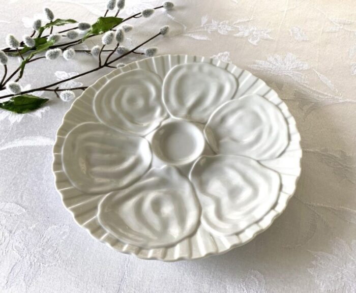 mid century 6 well blanc porcelain oyster dish 6318