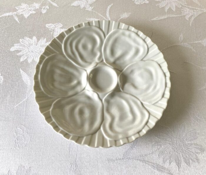 mid century 6 well blanc porcelain oyster dish 9564