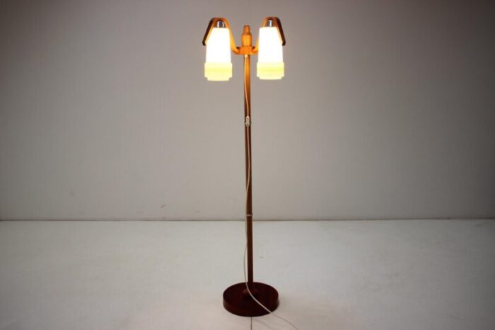 mid century adjustable wood floor lamp from humpolec 1970s 10