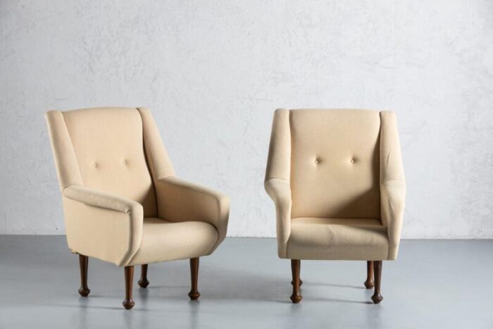 mid century armchairs in cream fabric italy 1970s set of 2 2589