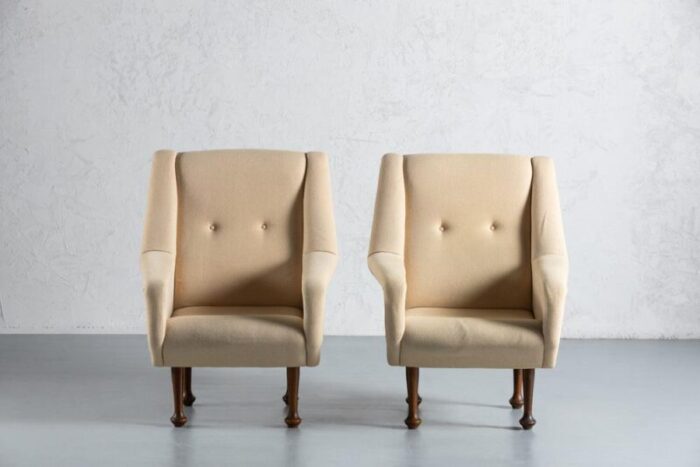 mid century armchairs in cream fabric italy 1970s set of 2 3882