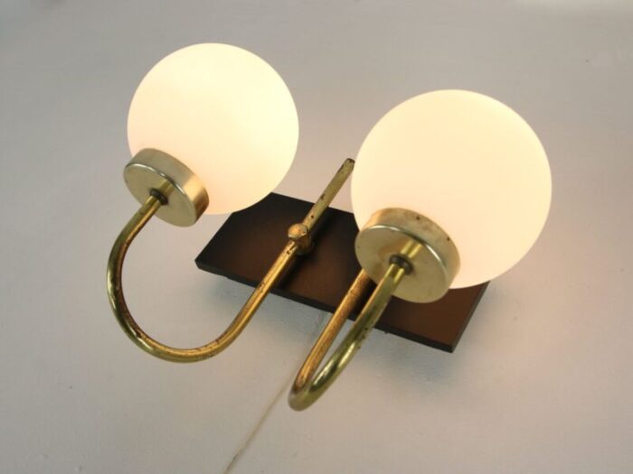 mid century brass opaline sconces set of 2 7