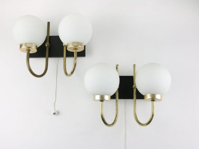 mid century brass opaline sconces set of 2 8