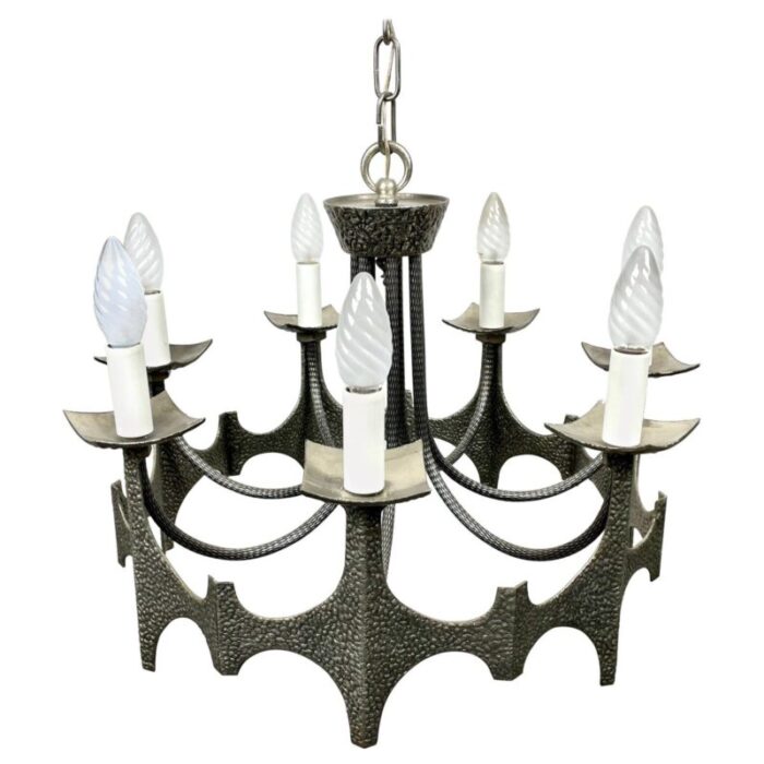 mid century brutalist iron chandelier pendant 1