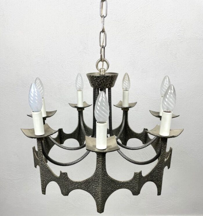 mid century brutalist iron chandelier pendant 6