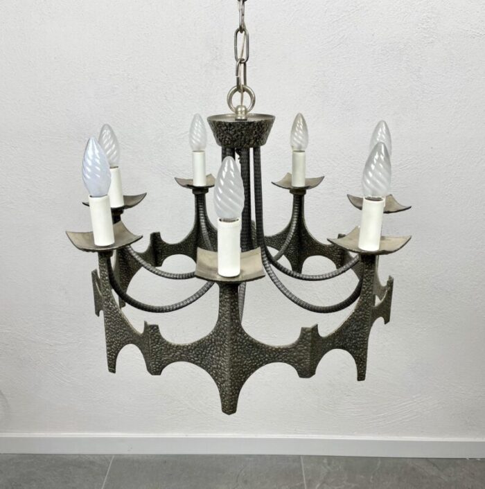 mid century brutalist iron chandelier pendant 7