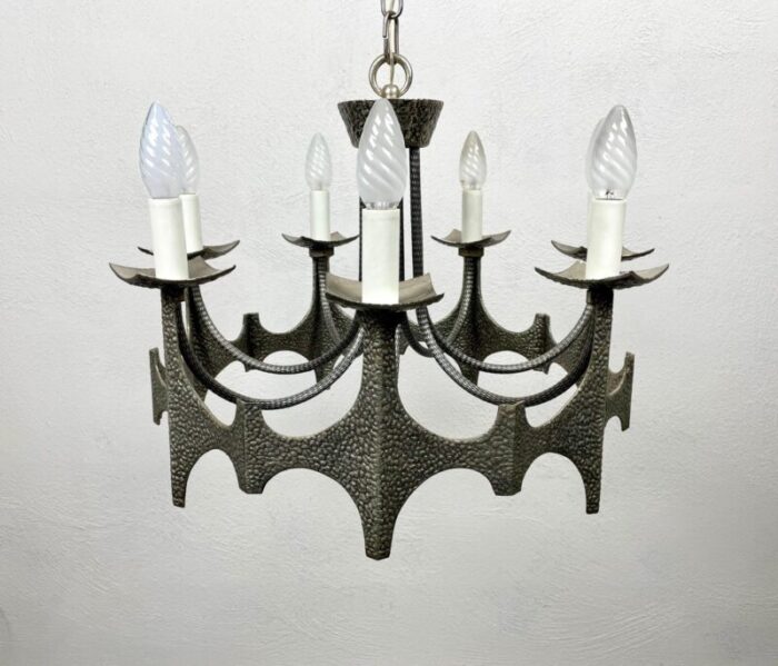 mid century brutalist iron chandelier pendant 8