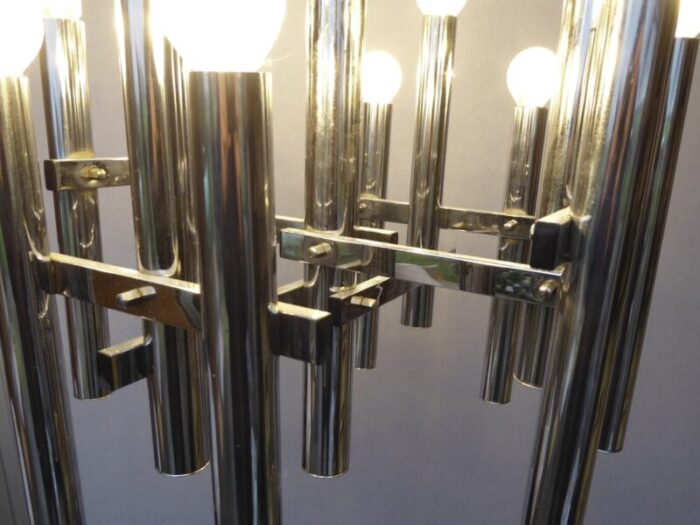 mid century chrome tubes chandelier ceiling lamp by gaetano sciolari 6