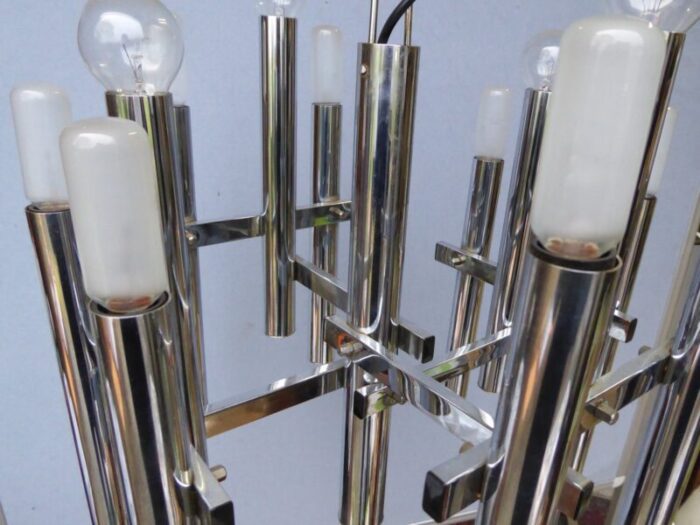 mid century chrome tubes chandelier ceiling lamp by gaetano sciolari 9