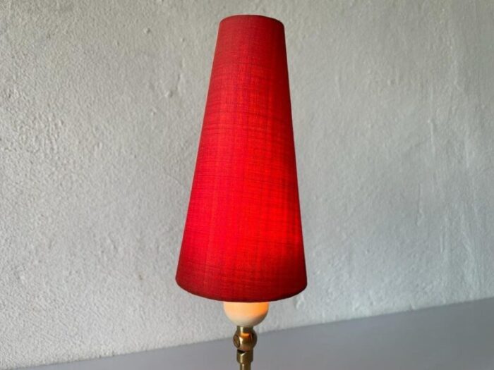 mid century german red fabric shade white metal tripod bedside lamps 1950s 6