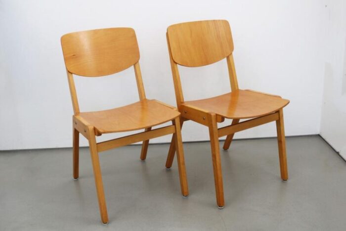 mid century industrial casala stacking chairs in beech 1950s set of 6 5430