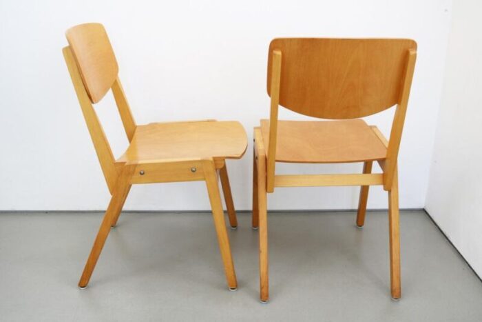 mid century industrial casala stacking chairs in beech 1950s set of 6 7772